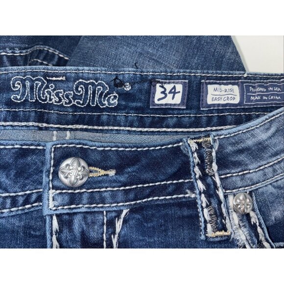 Miss Me Mid Rise Easy Crop Saddle Stitch White Tag Sz 34 EUC - Picture 7 of 12